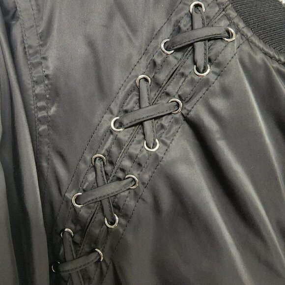 Steve Madden Black Lace Up Bomber Jacket L - Picture 9 of 9